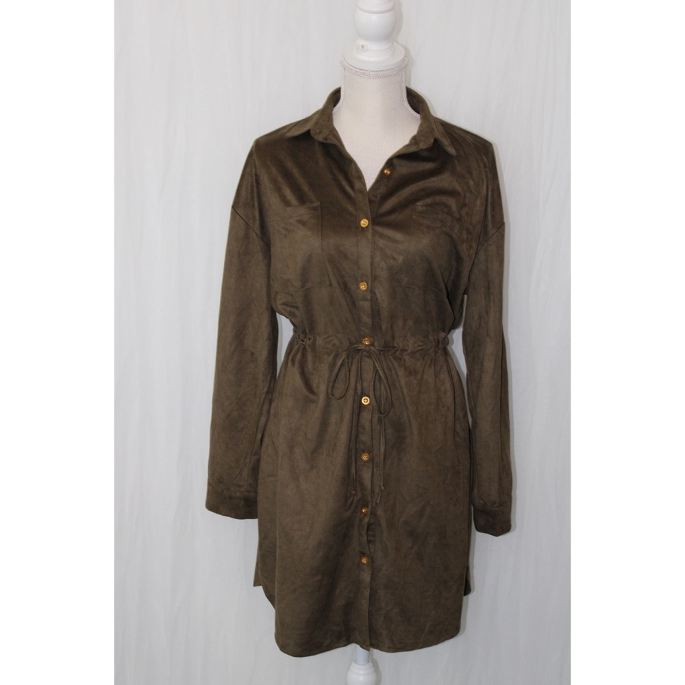 We Love Bella Suede Army Green Long Coat Size 3XL